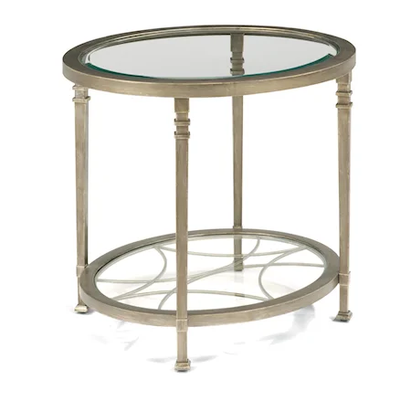 Transitional End Table with Glass Shelves and Decorative Fretwork